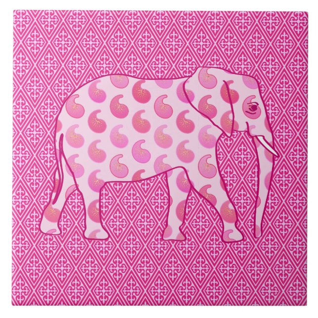 Paisley elephant - ice pink and fuchsia tile (Front)