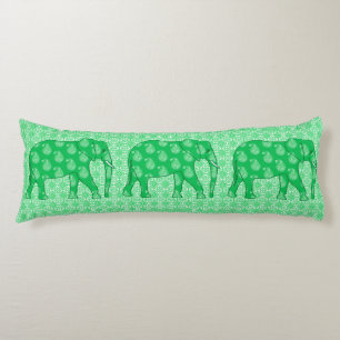 Paisley elephant - jade green and white body cushion