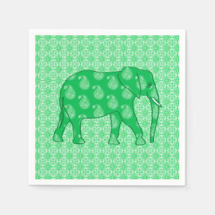 Paisley elephant - jade green and white napkin