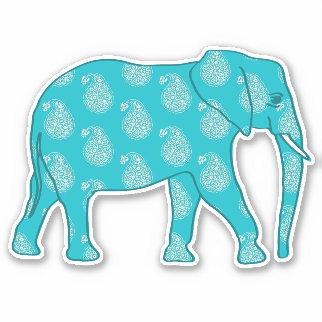 Paisley Elephant, Turquoise and Aqua (Front)