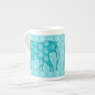 Paisley elephant - turquoise and aqua bone china mug