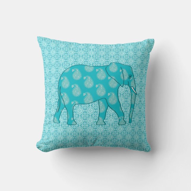 Paisley elephant - turquoise and aqua cushion (Front)