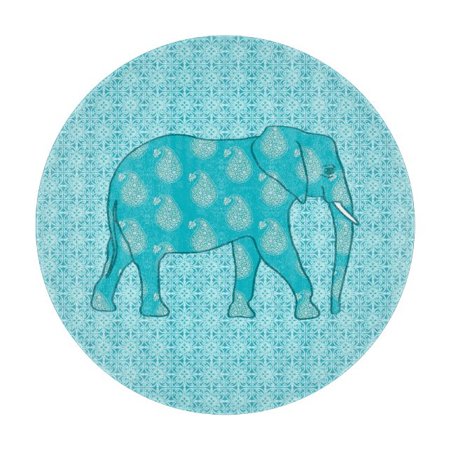 Paisley elephant - turquoise and aqua cutting board (Front)