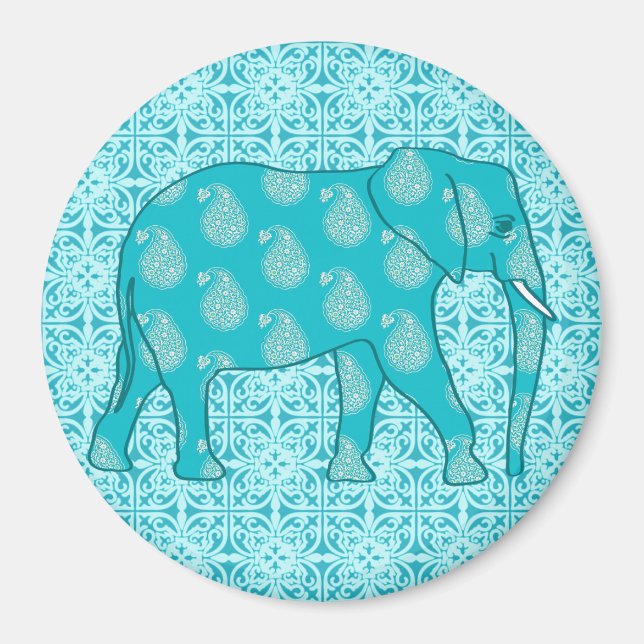Paisley elephant - turquoise and aqua magnet (Front)