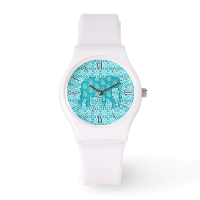Paisley elephant - turquoise and aqua watch (Front)