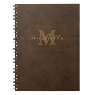 Paisley Embossed Leather Monogram Spiral Notebook