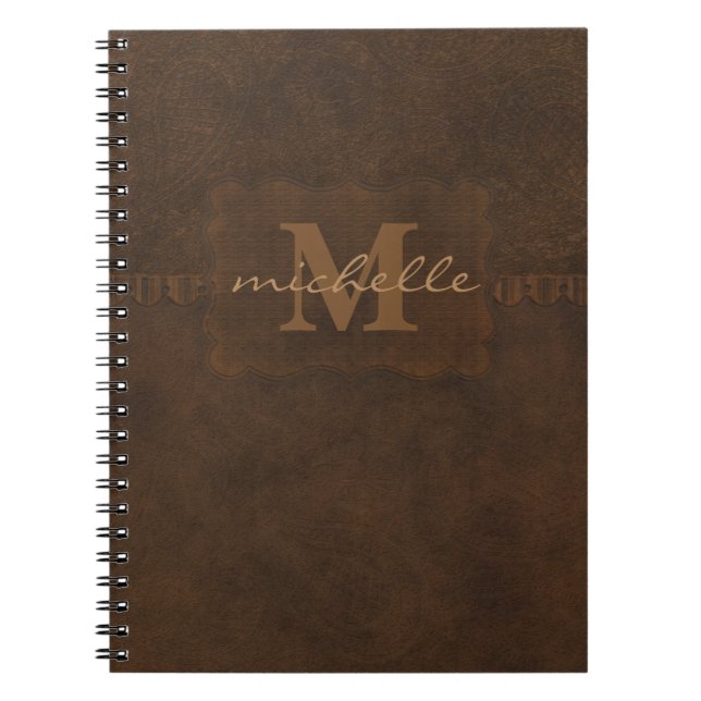 Paisley Embossed Leather Monogram Spiral Notebook (Front)