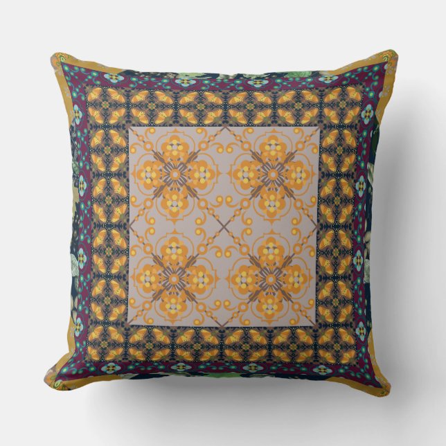 Paisley | Fall Colours | Faux Quilted Square Cushion (Front)