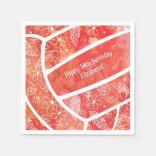 Paisley feather doodles red orange volleyball napkin