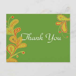 Paisley Fern Green Thank You Postcard
