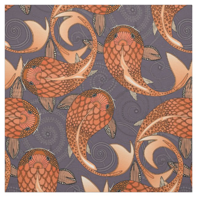 paisley fish dark plum fabric (Swatch)