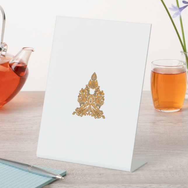 Paisley Floral Art • Orange Boho Decor Pedestal Sign (In SItu)