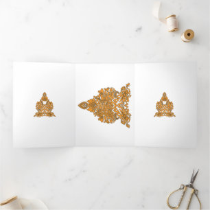 Paisley Floral Art • Orange Boho Decor Tri-Fold Card