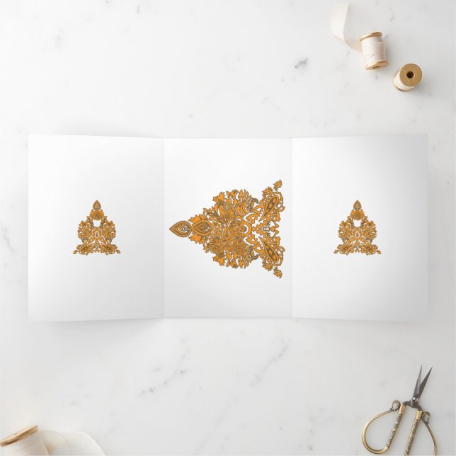 Paisley Floral Art • Orange Boho Decor Tri-Fold Card (Inside)