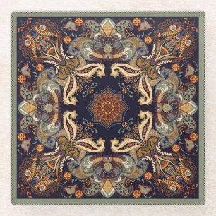 Paisley Floral: Batik Shawl Elegance. Glass Coaster