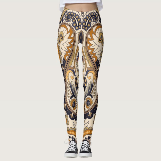 Paisley Floral: Colourful Seamless Design Leggings (Front)