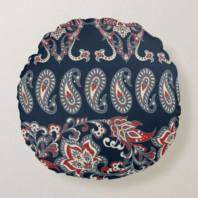 Paisley floral, damask vintage pattern. round cushion (Front)