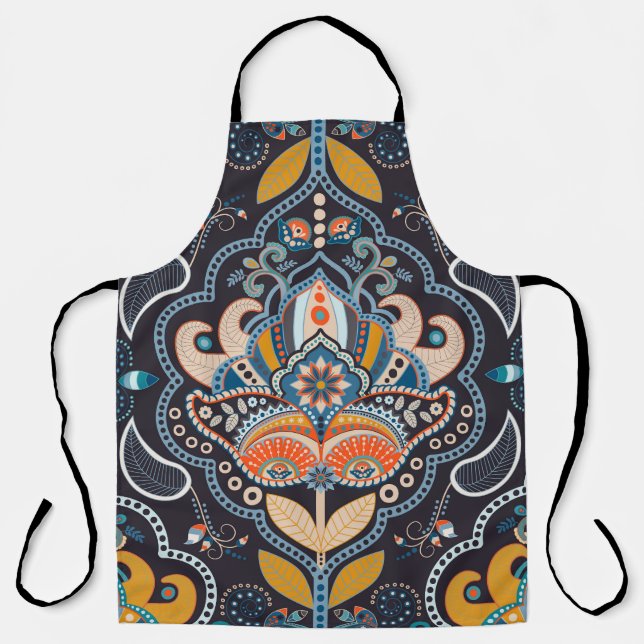 Paisley Floral: Dark Indian Pattern Apron (Front)