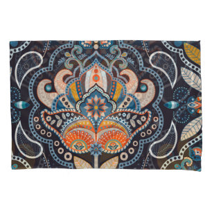 Paisley Floral: Dark Indian Pattern Pillowcase