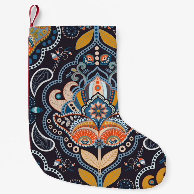 Paisley Floral: Dark Indian Pattern Small Christmas Stocking (Front)