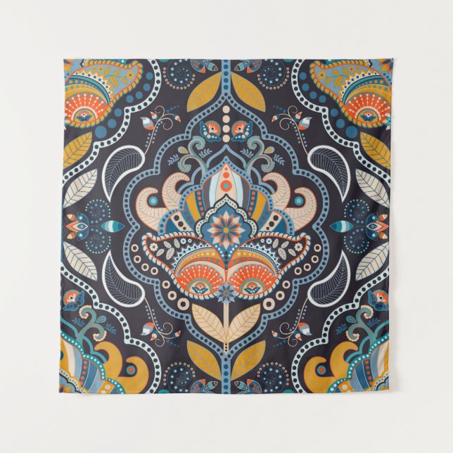 Paisley Floral: Dark Indian Pattern Tapestry (Front)
