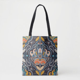 Paisley Floral: Dark Indian Pattern Tote Bag
