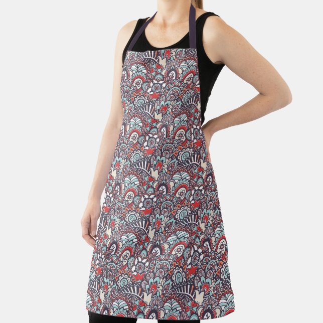 Paisley Floral Doodle Pattern Apron (Insitu)