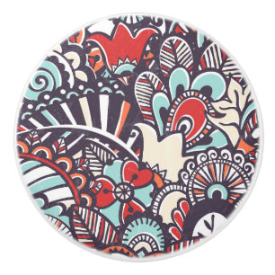 Paisley Floral Doodle Pattern Ceramic Knob