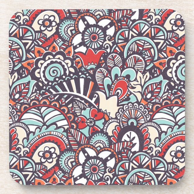 Paisley Floral Doodle Pattern Coaster (Front)