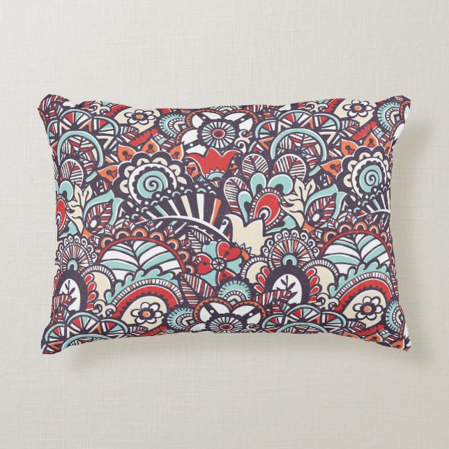 Paisley Floral Doodle Pattern Decorative Cushion (Front)