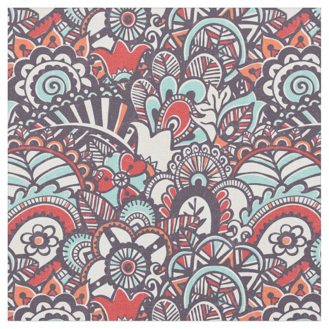 Paisley Floral Doodle Pattern Fabric (Close Up)