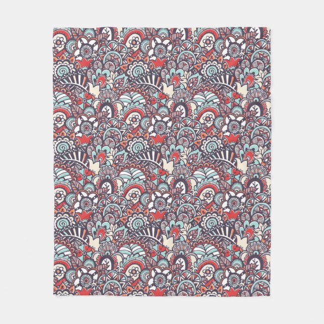 Paisley Floral Doodle Pattern Fleece Blanket (Front)