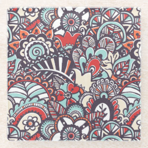 Paisley Floral Doodle Pattern Glass Coaster