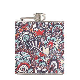 Paisley Floral Doodle Pattern Hip Flask