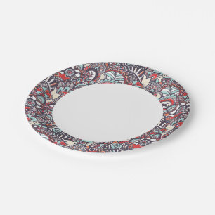 Paisley Floral Doodle Pattern Paper Plate