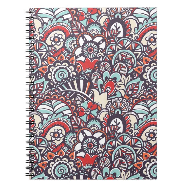 Paisley Floral Doodle Pattern Spiral Notebook (Front)