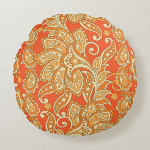 Paisley Floral ethnic seamless Pattern. Arabic Orn Round Cushion