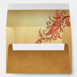 Paisley Floral Gold Red Orange Indian Wedding Envelope
