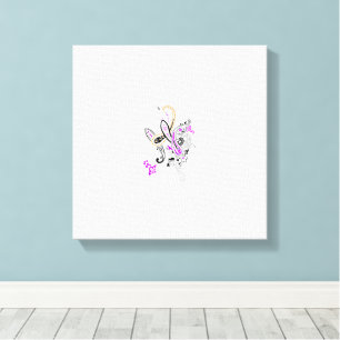 Paisley Floral Motif – Boho White Purple Orange  Canvas Print