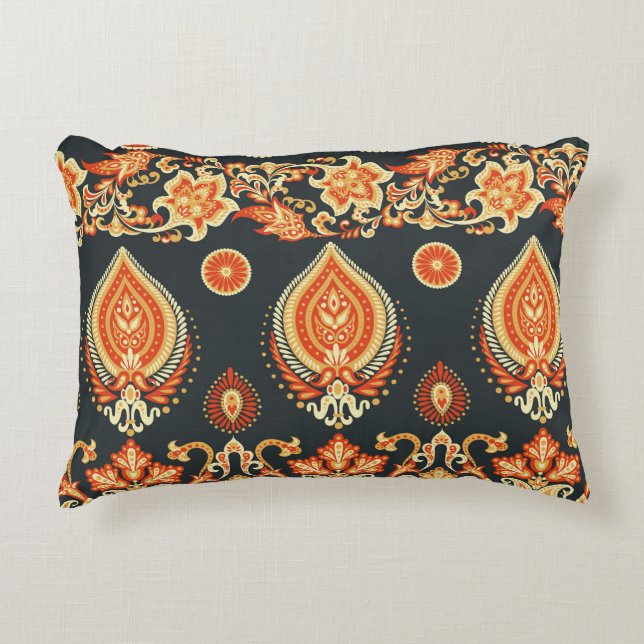 Paisley Floral: Oriental Ethnic Seamless Decorative Cushion (Front)