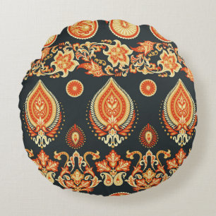 Paisley Floral: Oriental Ethnic Seamless Round Cushion