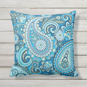 Paisley Floral Pattern Blue Cushion