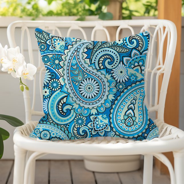Paisley Floral Pattern Blue Cushion (Creator Uploaded)
