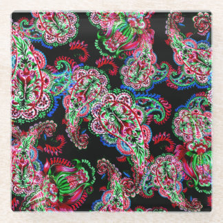Paisley Floral Pattern, Ethnic Background. Glass Coaster