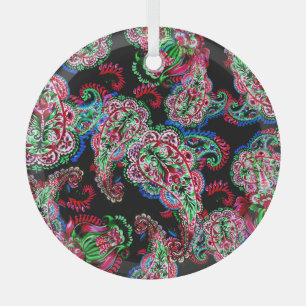 Paisley Floral Pattern, Ethnic Background. Glass Tree Decoration