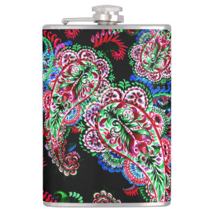Paisley Floral Pattern, Ethnic Background. Hip Flask