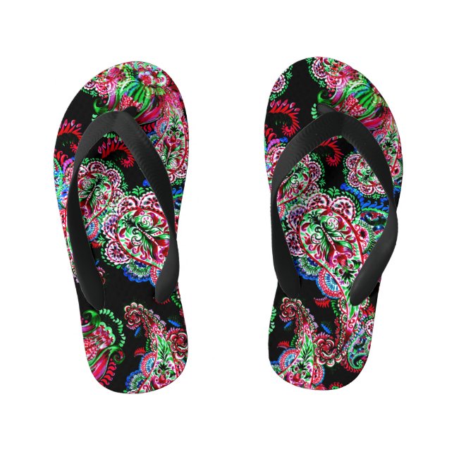 Paisley Floral Pattern, Ethnic Background. Kid's Jandals (Footbed)