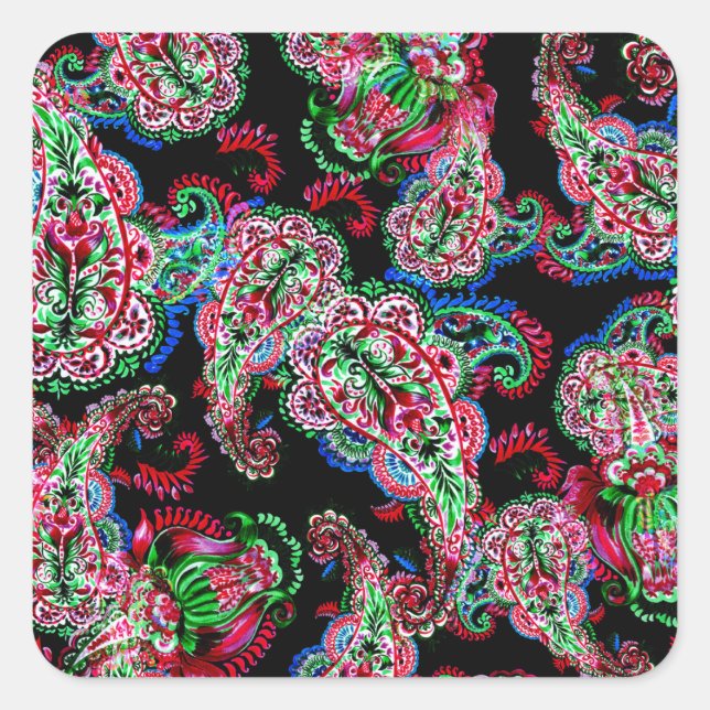 Paisley Floral Pattern, Ethnic Background. Square Sticker (Front)