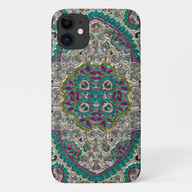 Paisley floral pattern teal silver pink bohemian  Case-Mate iPhone case (Back)