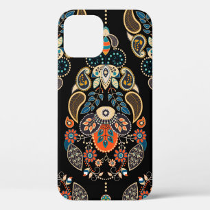 Paisley floral seamless pattern. Dark backdrop wit iPhone 12 Case